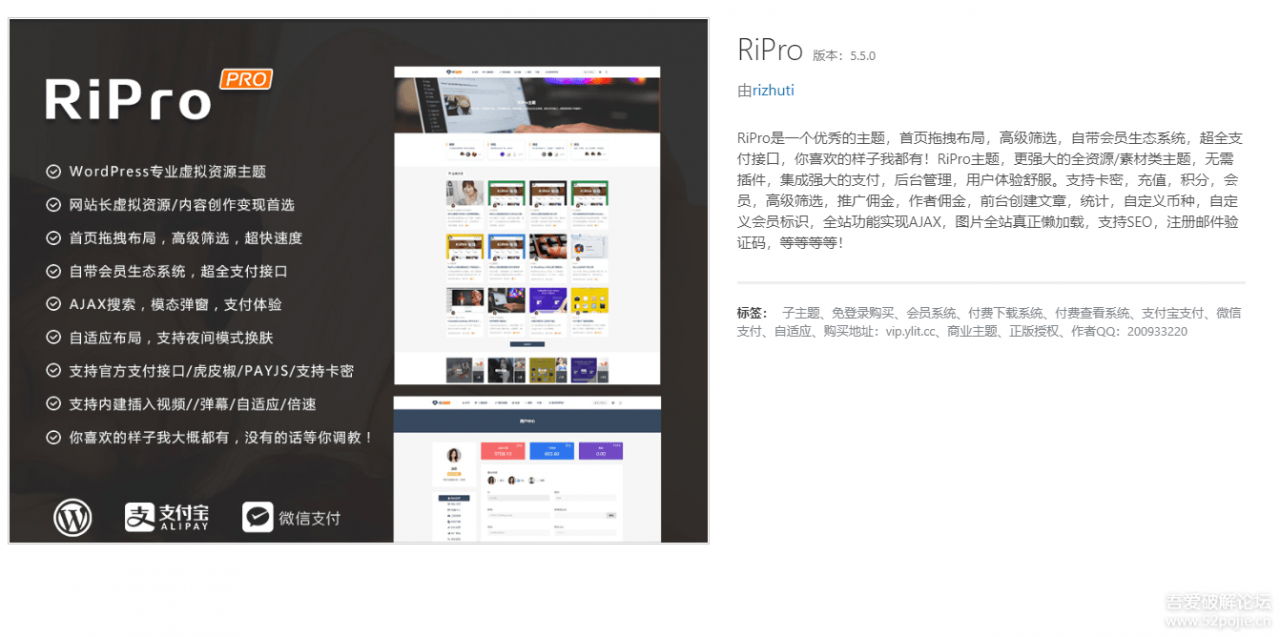 ripro5.4专业虚拟资源主题RiProV5.4研究学习免SG11免授权无限制版本已去除已知后门